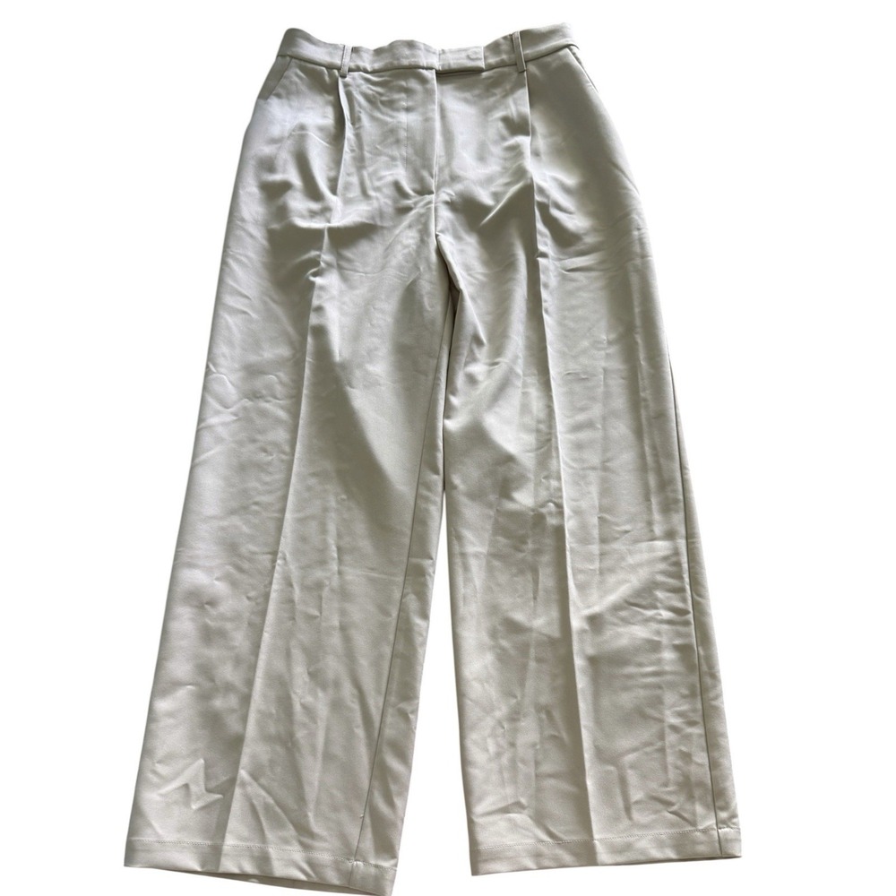 Commense NWT Pleated Wide Leg Pants Large Beige High Rise Trousers Office Career